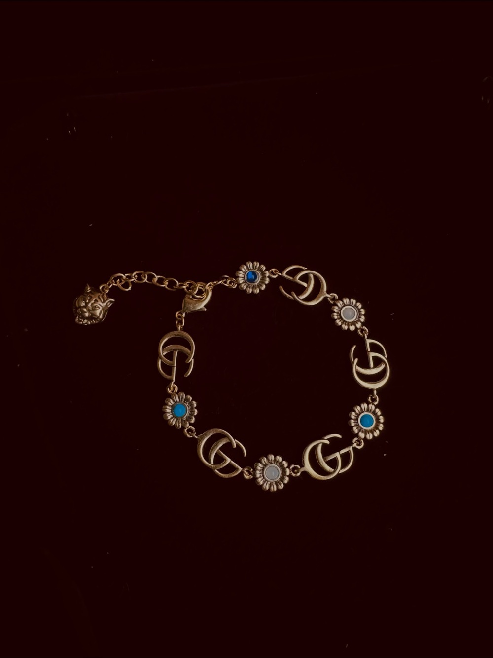 Fashion Jewelry Gold-Tone Floral Bracelet with Turquoise Accent - Picture 9 of 9